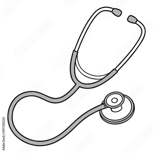 A simple cartoon style illustration depicts a classic stethoscope a vital tool used by medical professionals for auscultation and patient care