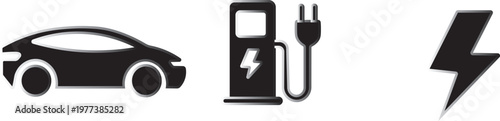 Electric vehicle charging icons .charging station vector icon set