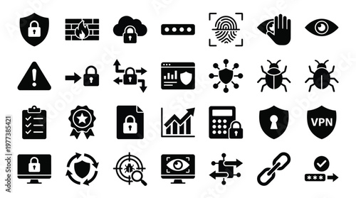 Black Icons of Security, Protection and Privacy Concepts