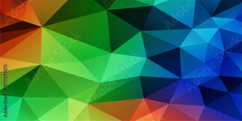 A vibrant geometric mosaic in the form of irregular, interlocking, triangular forms. showcasing a spectrum of colors.