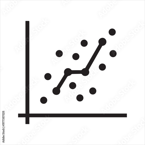 Scatter plot icon silhouette isolated on white background minimalist data dots and trend line illustration