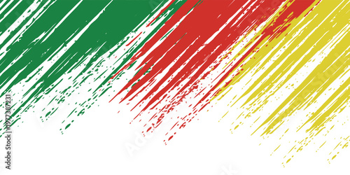 Abstract trendy of grunge brush strokes in red, yellow, and green with halftone pattern on white background. Splash grunge brush. Vector illustration