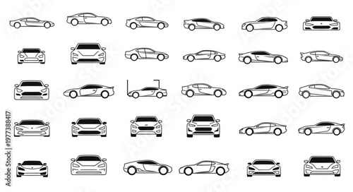 Collection of Sports Car Silhouettes in Various Views.