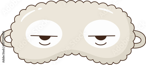 Cute Fluffy Sleep Mask Illustration with Sleepy Face Character Isolated on Transparent Background