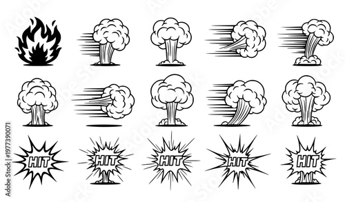 A set of comic book style explosion and hit vector graphic illustrations