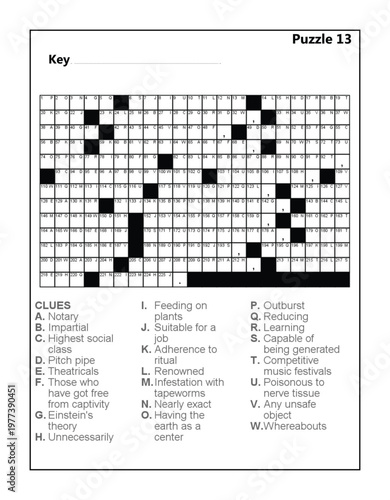 Printable Acrostic Word Puzzle Challenge - Vocabulary and Brain Teaser Worksheet for Adults Acrostic Vol 2 Puzzle 13