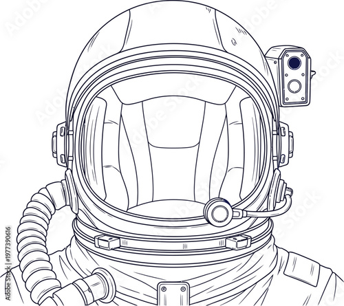 Astronaut Helmet Front View Detailed Illustration.