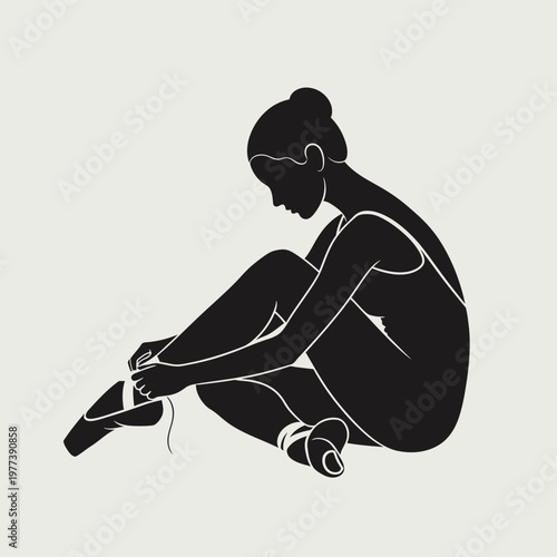 Ballerina Preparing Pointe Shoes Seated.