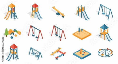 Tableau sur toile Collection of isometric playground equipment and structures for children's recreation