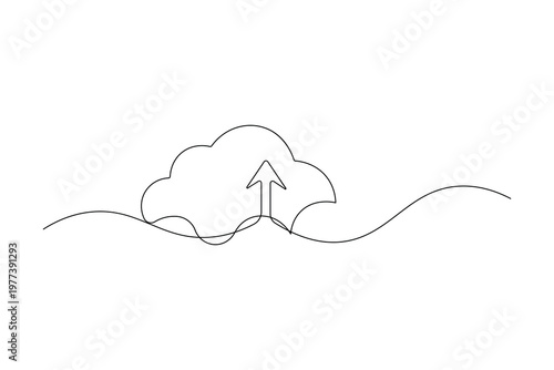 Cloud continuous one line art drawing of minimal sky symbol on white background
