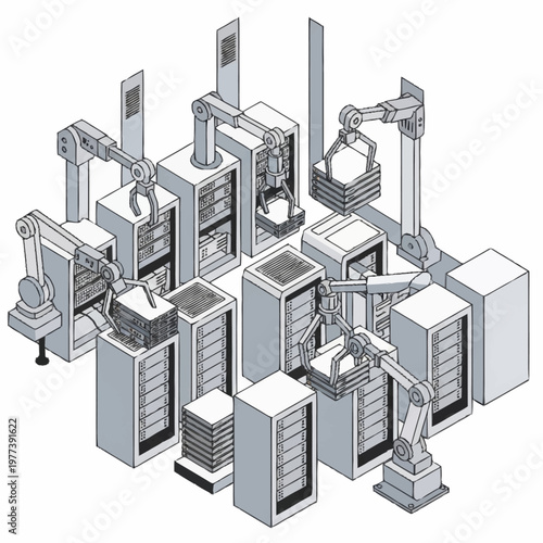 Industrial robotic assembly line system.
