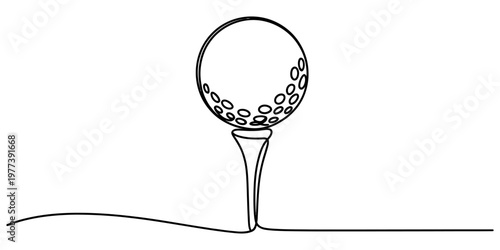 A single continuous line drawing featuring a golf ball resting on a tee against a white background Vector, illustration