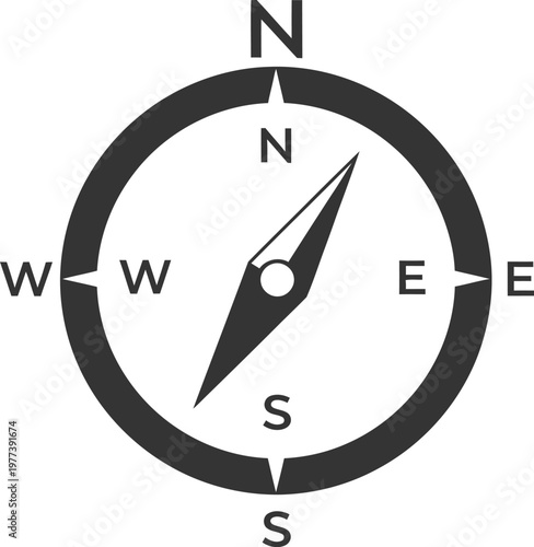Black Compass Rose Navigation Icon Symbol.