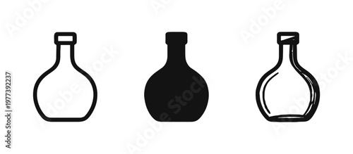 Glass Decanter or Bottle Icon Set - Line, Glyph, and Hand-Drawn Doodle Styles