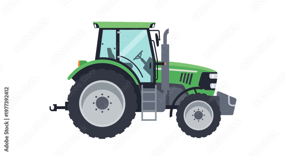 Fototapeta premium Green Tractor Illustration: Side View of Modern Agricultural Vehicle