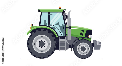 Green Tractor Illustration: Side View of Modern Farm Vehicle