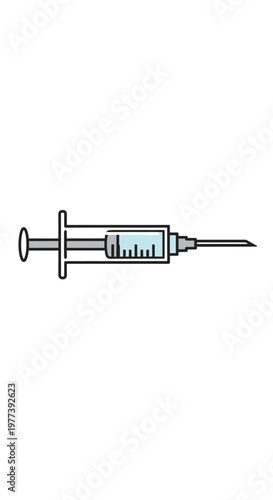 A close-up illustration of a medical syringe with a needle and a small amount of blue liquid inside, against a white background.