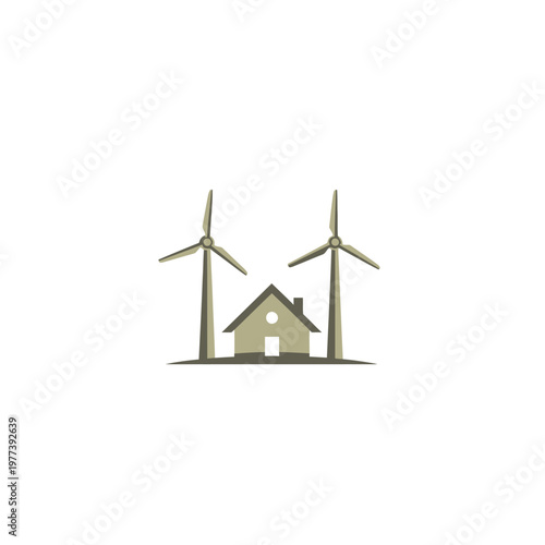 House with wind turbines nearby.