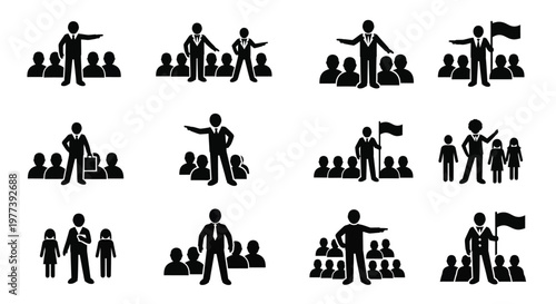 Diverse group of people in business poses a striking silhouette
