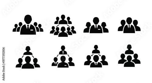 Diverse group of people icons shown in a stark black silhouette