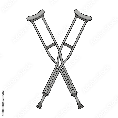 A pair of crossed crutches, symbolizing support and mobility assistance for injuries or disabilities.