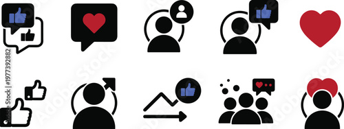 Social Media Icons Set With Likes Hearts and People