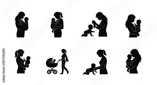 Mothers with babies in various poses a striking silhouette