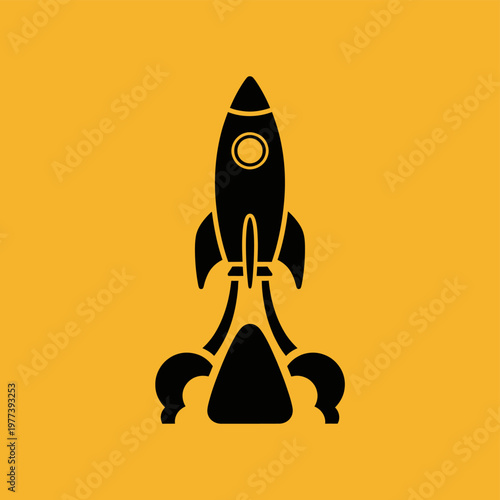 Black Rocket Icon Launch Symbol Illustration.