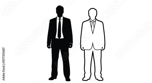 Two businessmen in suits one dark and one light silhouette