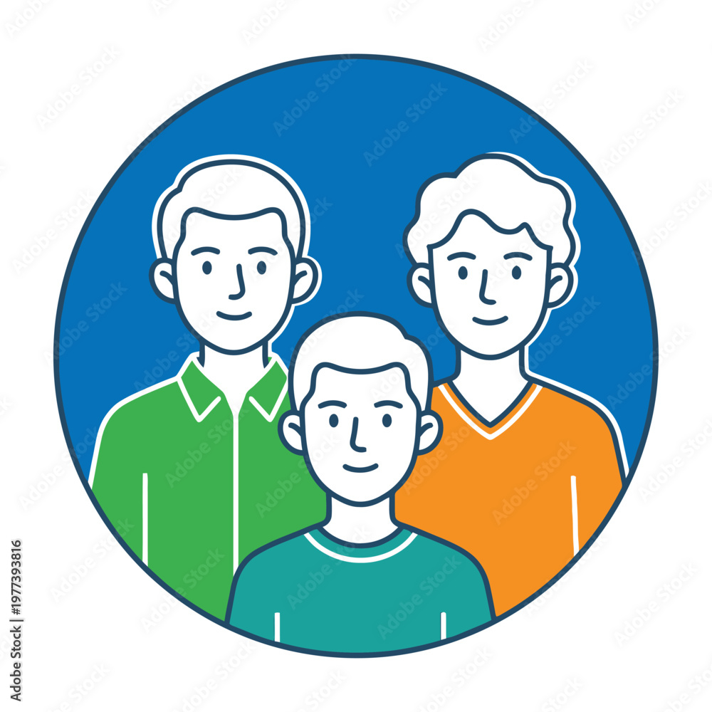 Obraz premium Three smiling men in casual clothes standing together in a circle