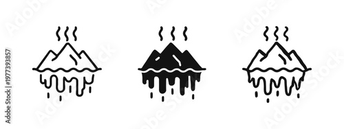 Melting Mountains and Glacial Thaw Climate Change Icon Set