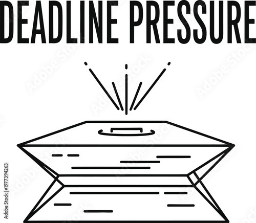 A minimalist vector graphic illustration of a deadline pressure concept with a clock and a stressed expression