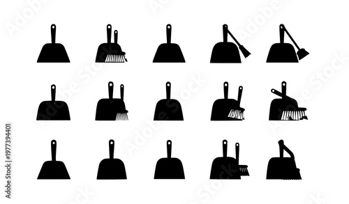 Dustpan icon set cleaning tools vector illustration flat design collection
