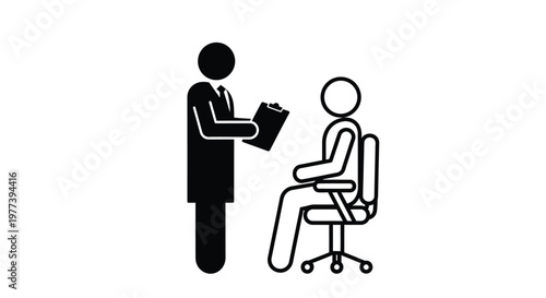 Job interview scene with interviewer and candidate black silhouette