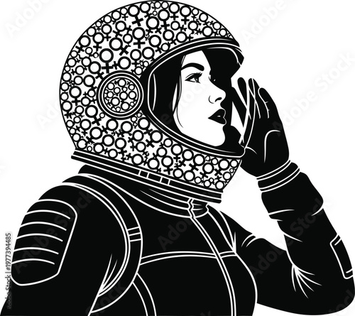 A minimalist vector illustration of an astronaut in a sleek spacesuit with a unique helmet design