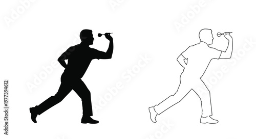 Man singing into a microphone side view with a white outline silhouette