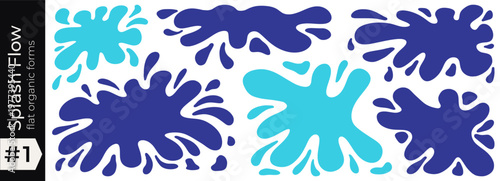 Stain drop blot and paint shape figure with water milk puddle. Splash aquatic blob and decoration blotch set with drip cartoon splatter. Spot stain vector illustration and template paint white.