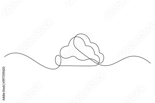 Cloud continuous one line art drawing of minimal sky symbol on white background
