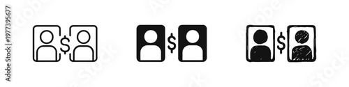 P2P Payment Icon Set - Person to Person Money Transfer and Financial Exchange Symbols