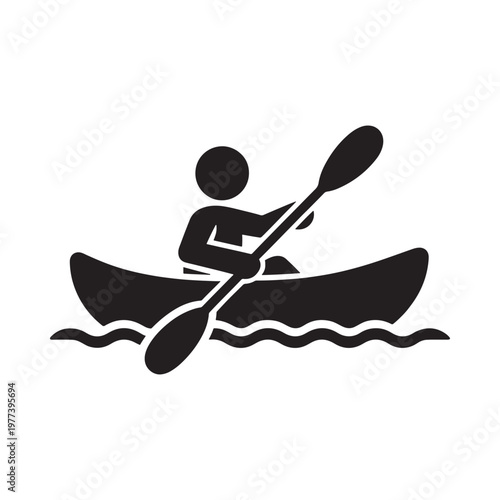 Silhouette of a kayaker paddling on wavy water simple vector illustration