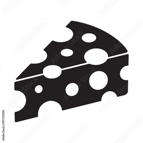 Simple black and white illustration of a slice of swiss cheese with holes