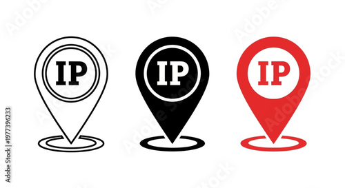 Location pin icons with the letters IP inside, representing intellectual property protection and geographical identification