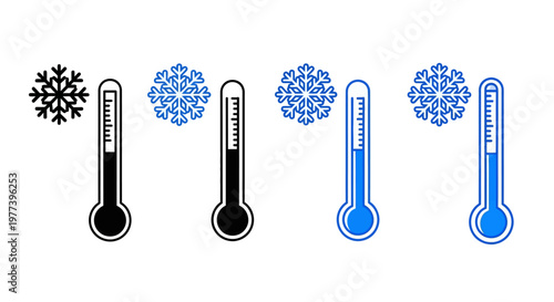 Diverse Representation of Thermometers and Snowflakes, Symbolizing Temperature and Weather Conditions
