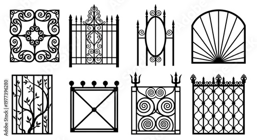 Collection of decorative wrought iron gate designs and ornamental fencing patterns