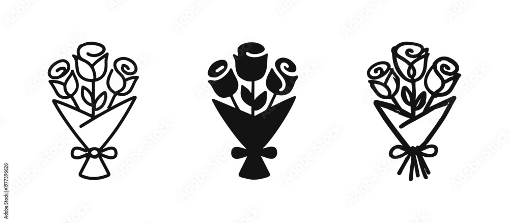Fototapeta premium Rose Flower Bouquet Icons for Wedding and Romance