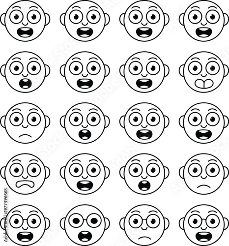 Set of cartoon faces with various surprised and shocked expressions