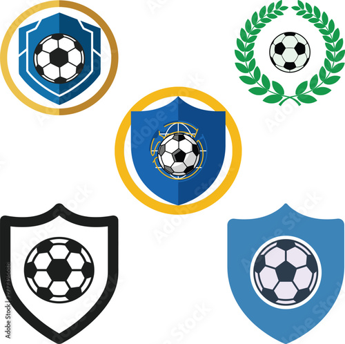 Soccer Football Logos and Shields with Balls for Sports Branding and Identity