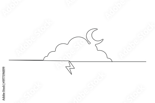 Cloud continuous one line art drawing of minimal sky symbol on white background
