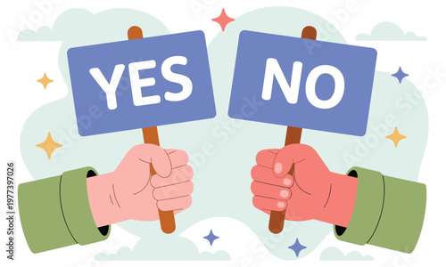 Blue yes and no cubes with pink piggy banks and coins