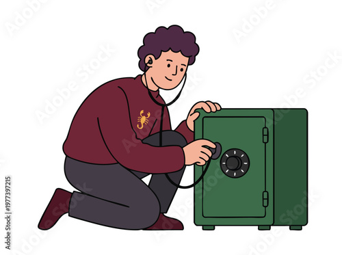 Man with Stethoscope Inspecting a Safe.